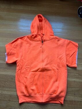 Fluorescent orange cut off safety hoodie S bright sweatshirt